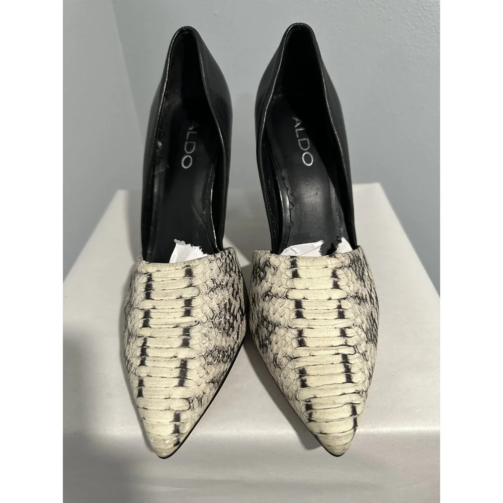 ALDO Black Stilettos Snake Print Toe Size 8 Two Tone Great Condition